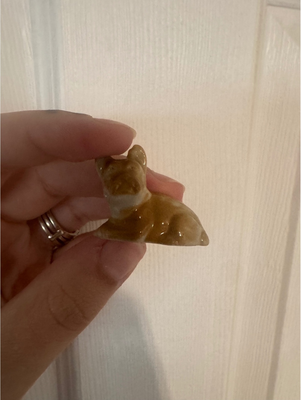 Vintage Miniature French Bulldog Dog Figurine Fawn Brown Cream Glazed Porcelain